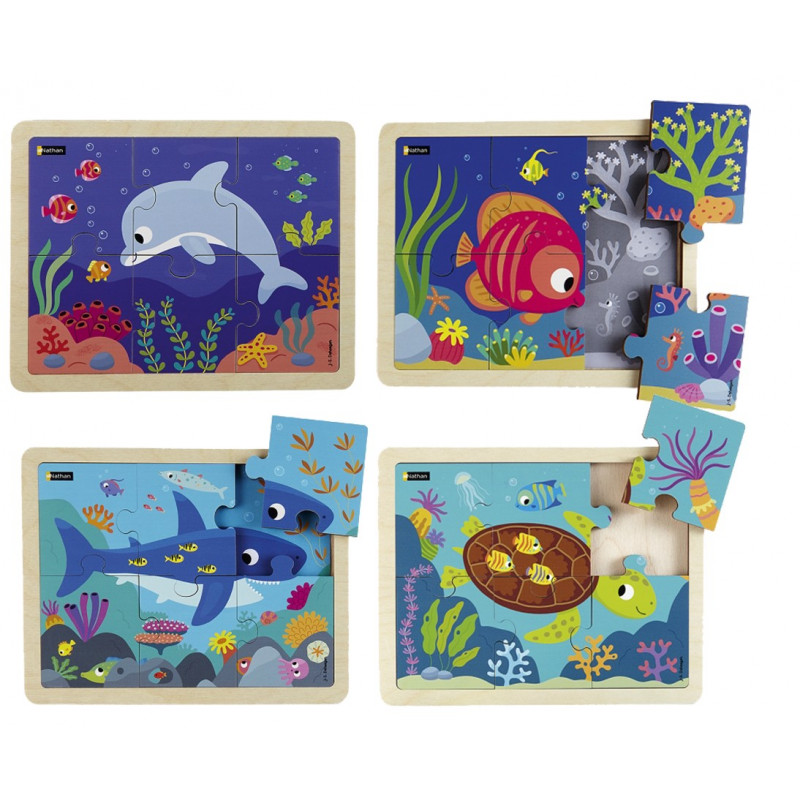 4 puzzles 6 pièces - Les animaux de la mer 